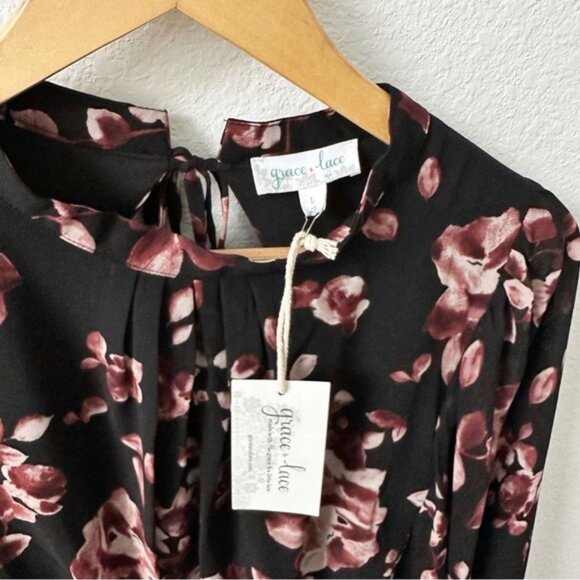 NEW Grace and Lace Floral Autumn Dress Black Size L - Picture 3 of 7